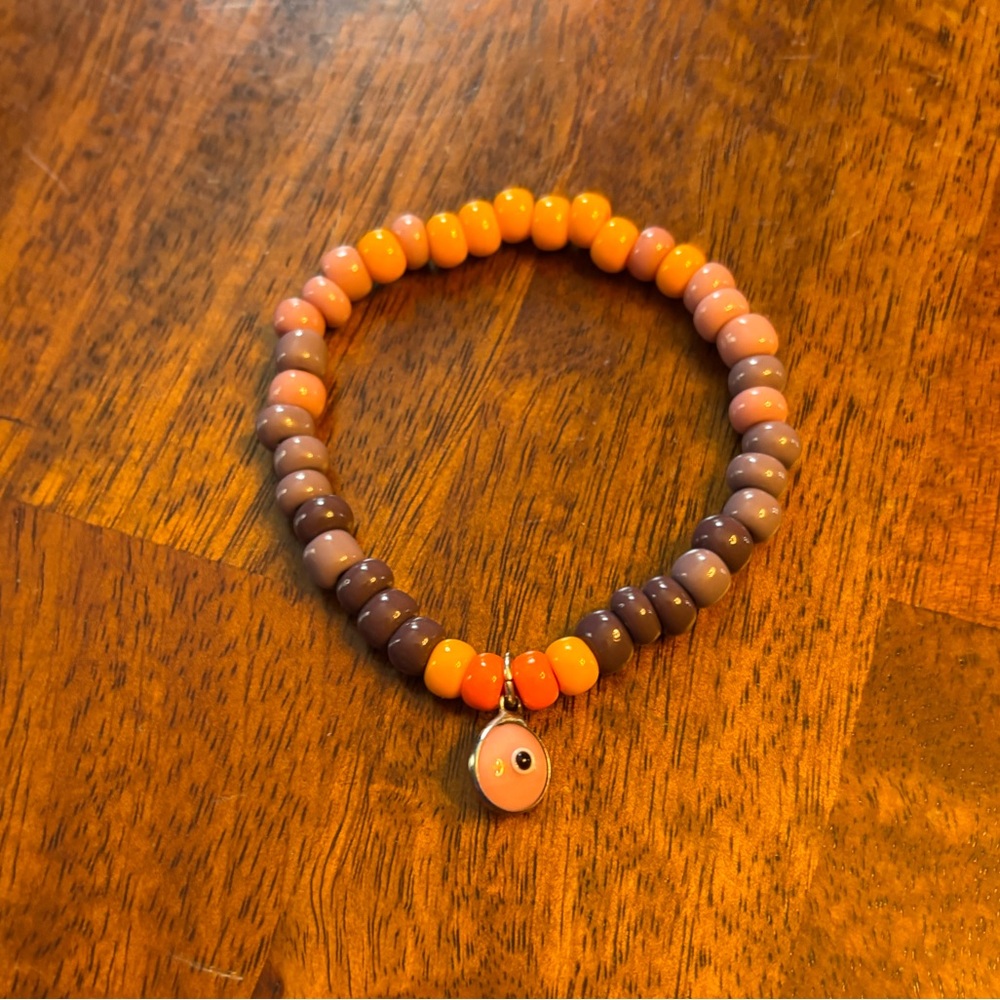 April Soderstrom Piñata Colorblock Beaded Stretch Bracelet w/ Evil Eye Charm